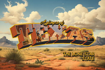 Postcard Design Generator Featuring a Texas Desert Background Illustration 6760g