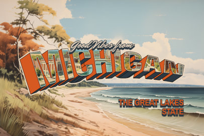 Postcard Design Maker Featuring an Illustrated Beach from Michigan 6760i