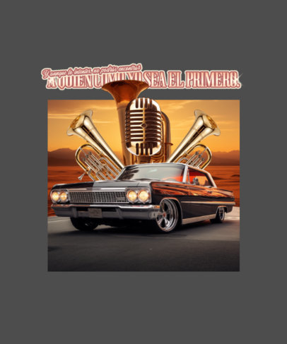T-Shirt Design Generator Featuring a Classic Car Graphic with Regional Mexicano Band Instruments