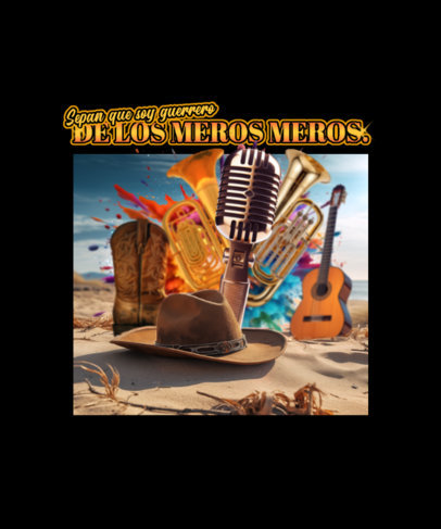 T-Shirt Design Template Featuring a Norteno Mexican Band Lyric with a Sombrero Illustration