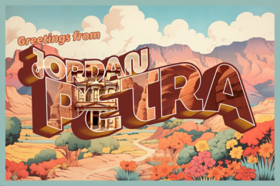 Postcard Design Template with an AI-Generated Illustration of Petra 6764b