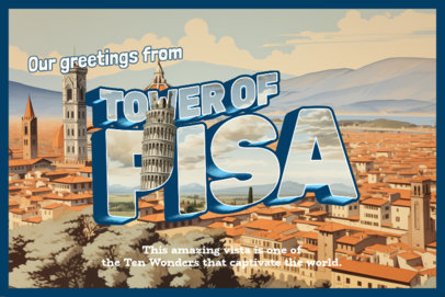 Postcard Design Template with an Illustration of the Tower of Pisa 6764f