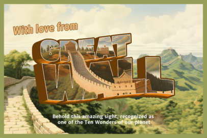 Postcard Design Creator Featuring an Illustration of the Great Wall of China 6764g