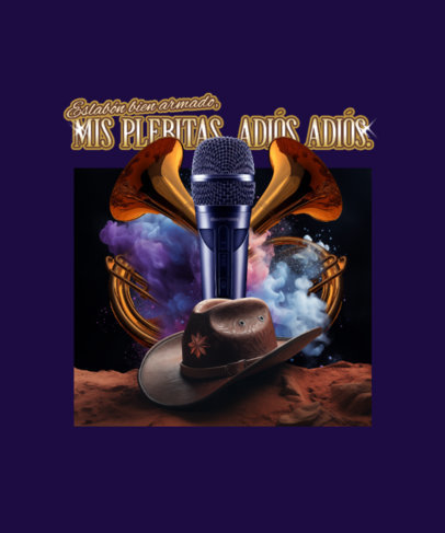 T-Shirt Design Creator Featuring a Mexican Sombrero with a Microphone for a Corridos Band