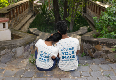 Back-View Mockup of a Couple Wearing Matching Gildan T-Shirts in Lodhi Garden m36898