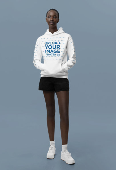 Cotton Heritage Hoodie Mockup of a Serious Woman Standing in a Studio