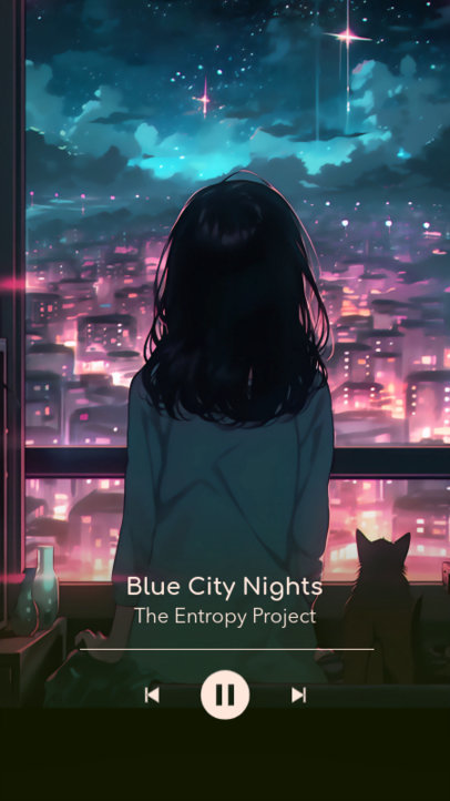 Spotify Canvas-Inspired Instagram Story Template Featuring an Illustrated Girl Standing by Her Window 