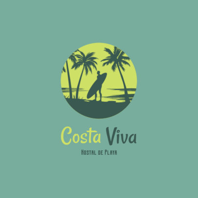 Logo Template for a Beach Hostel Featuring a Surfer Silhouette  6260n