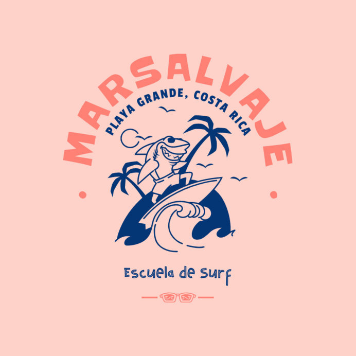 Logo Creator for a Surf School Featuring a Cartoonish Shark