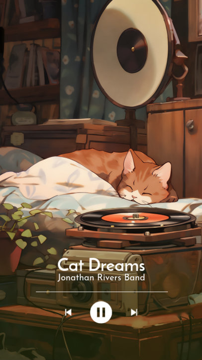 Instagram Story Creator for Spotify Artists Featuring an Illustrated Cat with a Vinyl Record 6119g