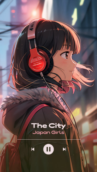 Instagram Story Template for Musicians Featuring an Illustrated Woman with Headphones  6119j