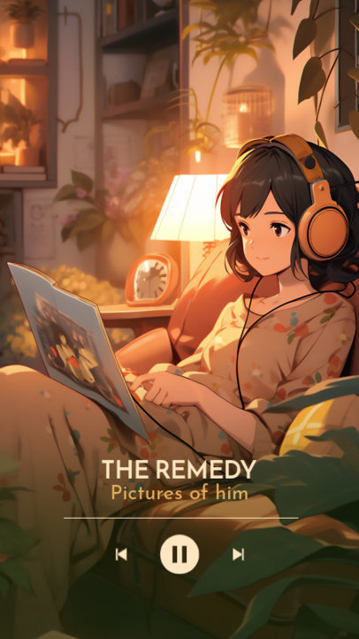 Spotify Canvas-Inspired Instagram Story Maker Featuring a Woman Listening to Music at Home 6119k