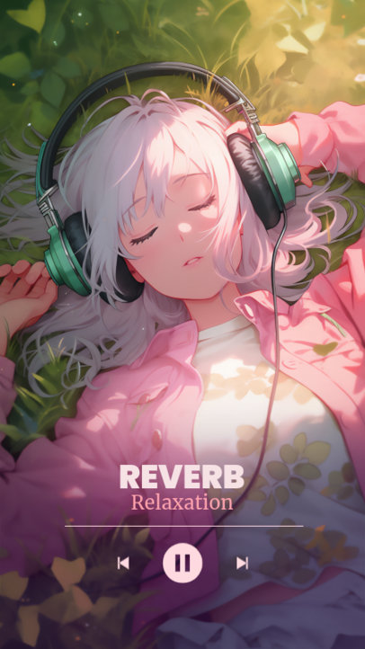 Instagram Story Creator with an Illustrated Woman Lying on the Grass with a Set of Headphones 6119l