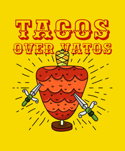 Illustrated T-Shirt Design Template Featuring a Tacos Over Guys Theme