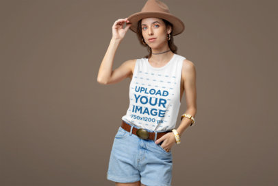Mockup of a Woman in a Boho-Style Outfit Wearing a Bella Canvas Tank Top 