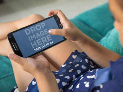 Mockup Template of Young Girl using an Android Phone