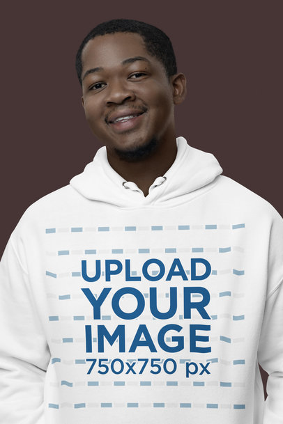 Cotton Heritage Pullover Hoodie Mockup of a Smiling Man Standing in a Studio