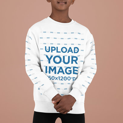 Crewneck Sweatshirt Mockup Featuring a Smiling Cropped-Face Boy in a Studio m889