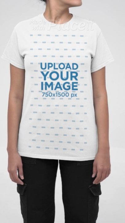 Gildan Video Featuring a Cropped-Face Woman Standing Against a White Background