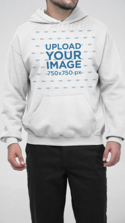 Front and Back-View Gildan Hoodie Video Featuring a Man Standing in a Studio