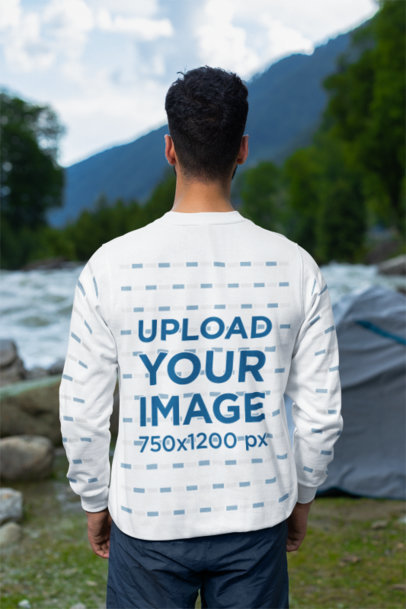 Back-View Sweatshirt Mockup Featuring a Man Enjoying a Nice View m35581