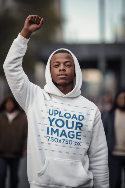Black History Month-Themed Hoodie Mockup Featuring a Man with His Fist Up