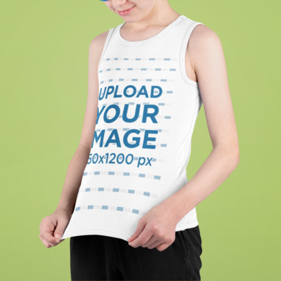 Cropped-Face Mockup of a Smiling Boy Wearing a Tank Top in a Studio