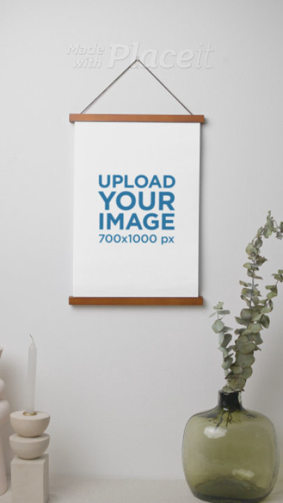 Video of a Vertical Poster Hanging on a Wall Featuring Nice Decorations 7530v