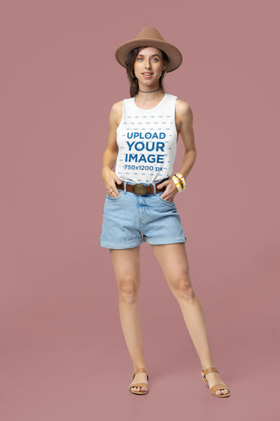 Bella Canvas Tank Top Mockup of a Smiling Woman With a Boho-Themed Style