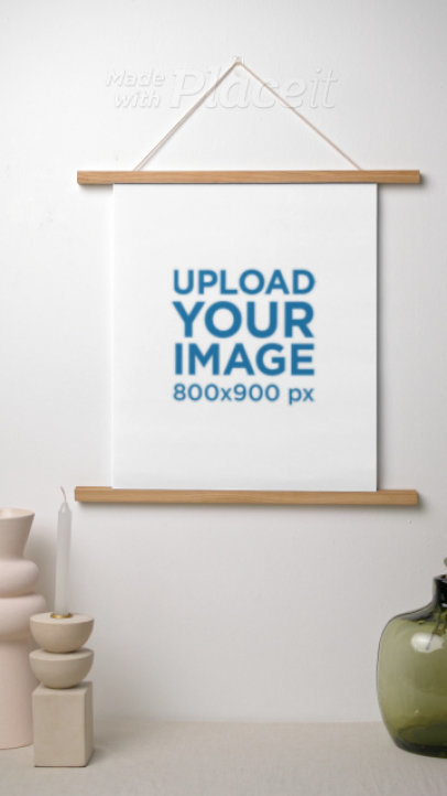 Video of a Matte Vertical Poster Hanging on a Wall With Modern Decorations 7529v