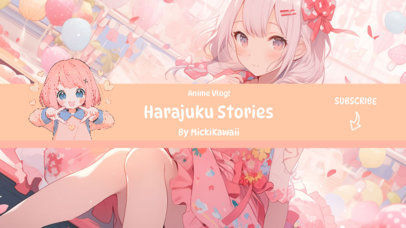 YouTube Banner Generator with Peach-Colored Graphics and Anime Illustrations 1704f-6162