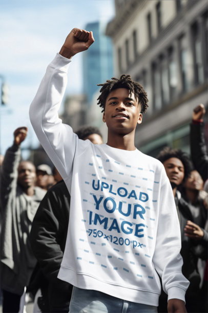 Sweatshirt Mockup Featuring an AI-Generated Man in a Black History Month Protest