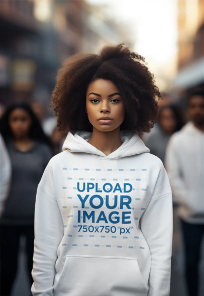 Pullover Hoodie Mockup Featuring an AI-Generated Woman in a BLM Protest