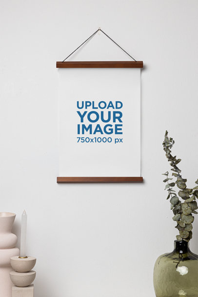 Mockup of a Poster Hanging on a Wall Featuring a Plant m35729