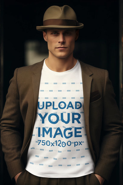 Long-Sleeve Shirt Mockup Featuring an AI-Created Man Wearing a Retro Outfit