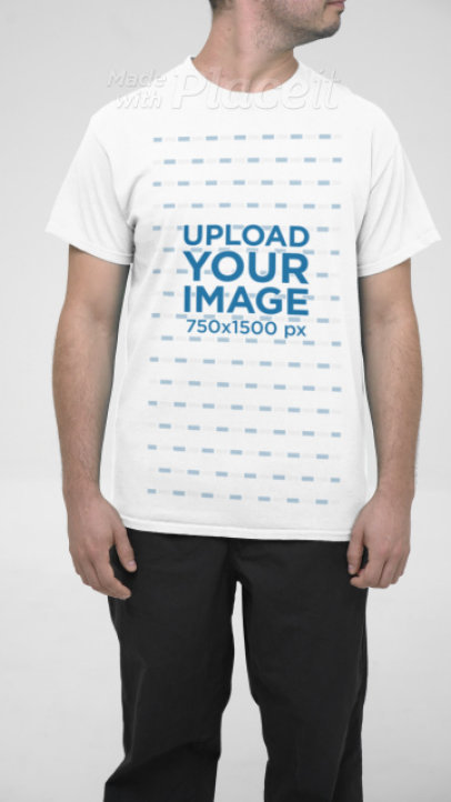 Gildan T-Shirt Video Featuring a Cropped-Face Man in a Studio