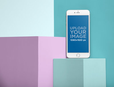 Silver iPhone 8 Plus Mockup Standing on Cubes