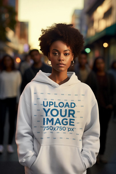 Hoodie Mockup of a Serious Afro-Hairstyled Woman in a BHM Protest