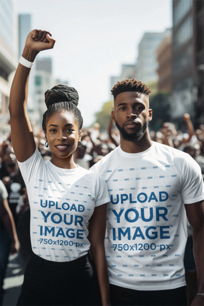 AI-Created Mockup of a Man and a Woman Protesting Together for Black History Month