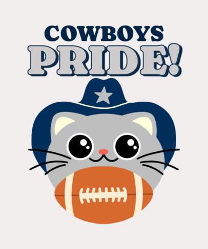 T-Shirt Design Template Featuring a Cute Cat with a Cowboy Hat and a Football
