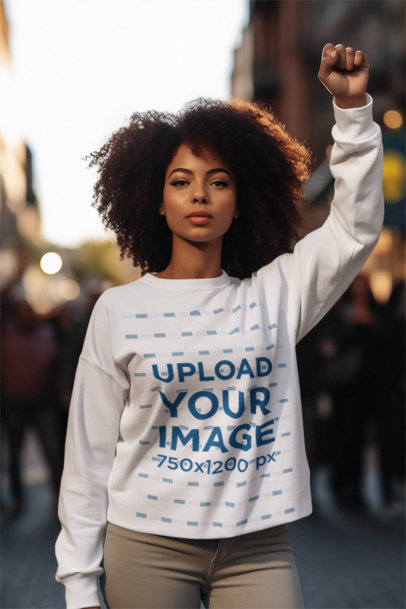 Sweatshirt Mockup of an AI-Created Woman Protesting for Black History Month