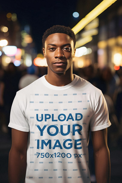 T-Shirt Mockup Featuring a Man Generated by AI Standing at a BHM Protest m37000
