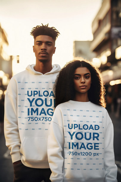 Hoodie and Sweatshirt Mockup of a Serious Man and Woman in a BHM March