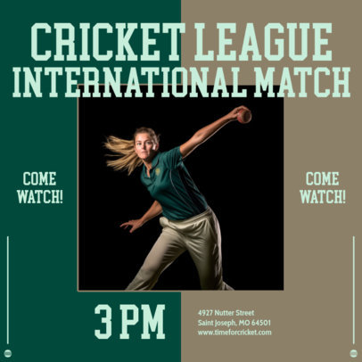 Instagram Post Generator with a Female Cricket Player to Promote an Upcoming Game 6296k
