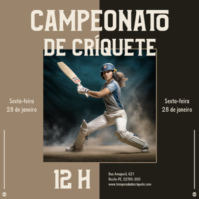 Instagram Post Maker with a Female Cricket Player to Advertise a Tournament 6296m