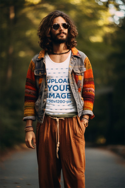 Tank Top Mockup of an AI-Generated Man With a 60s-Themed Style