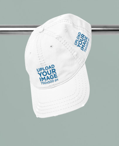 Mockup of an Otto Cap Dad Hat Placed on a Steel Bar