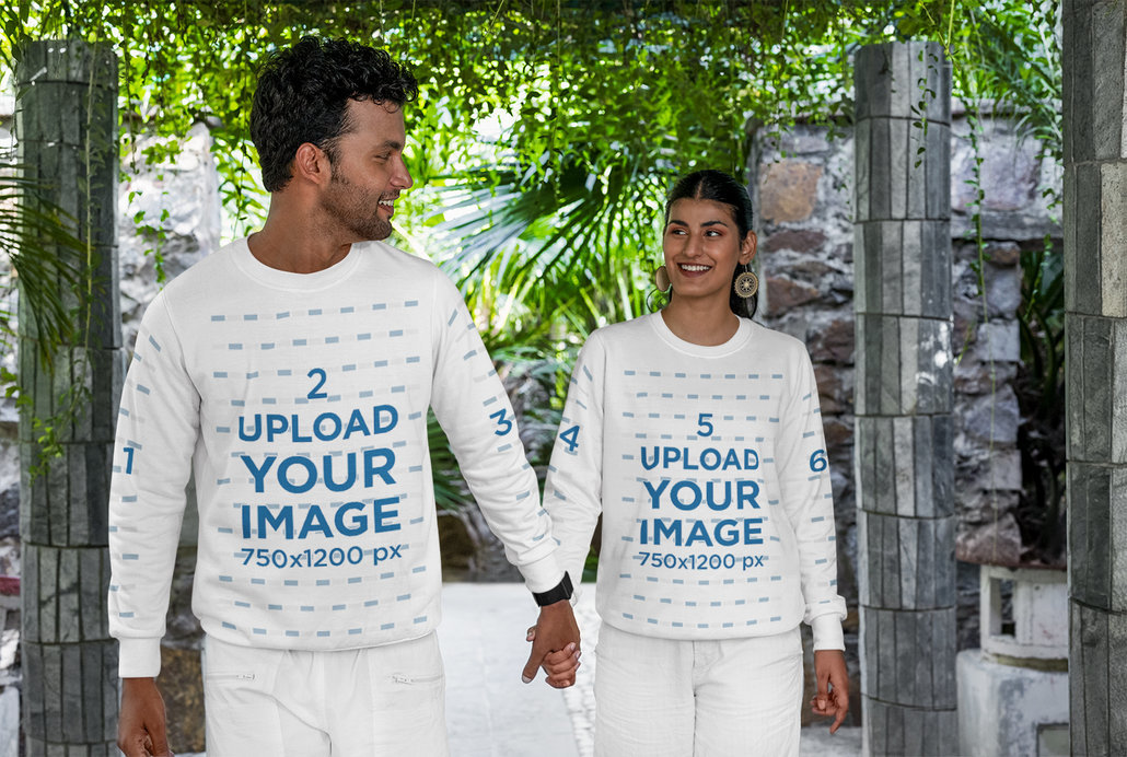 Sweatshirt Mockup of a Smiling Man Holding Hands With a Happy Woman