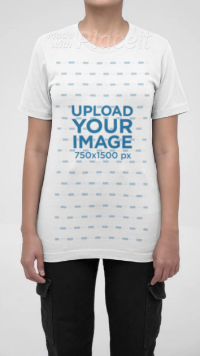 Round-Neck Bella Canvas T-Shirt Video Featuring a Cropped-Face Woman in a Studio