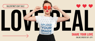 T-Shirt Mockup of a Woman Featuring an Ad for a Valentine's Day Sale